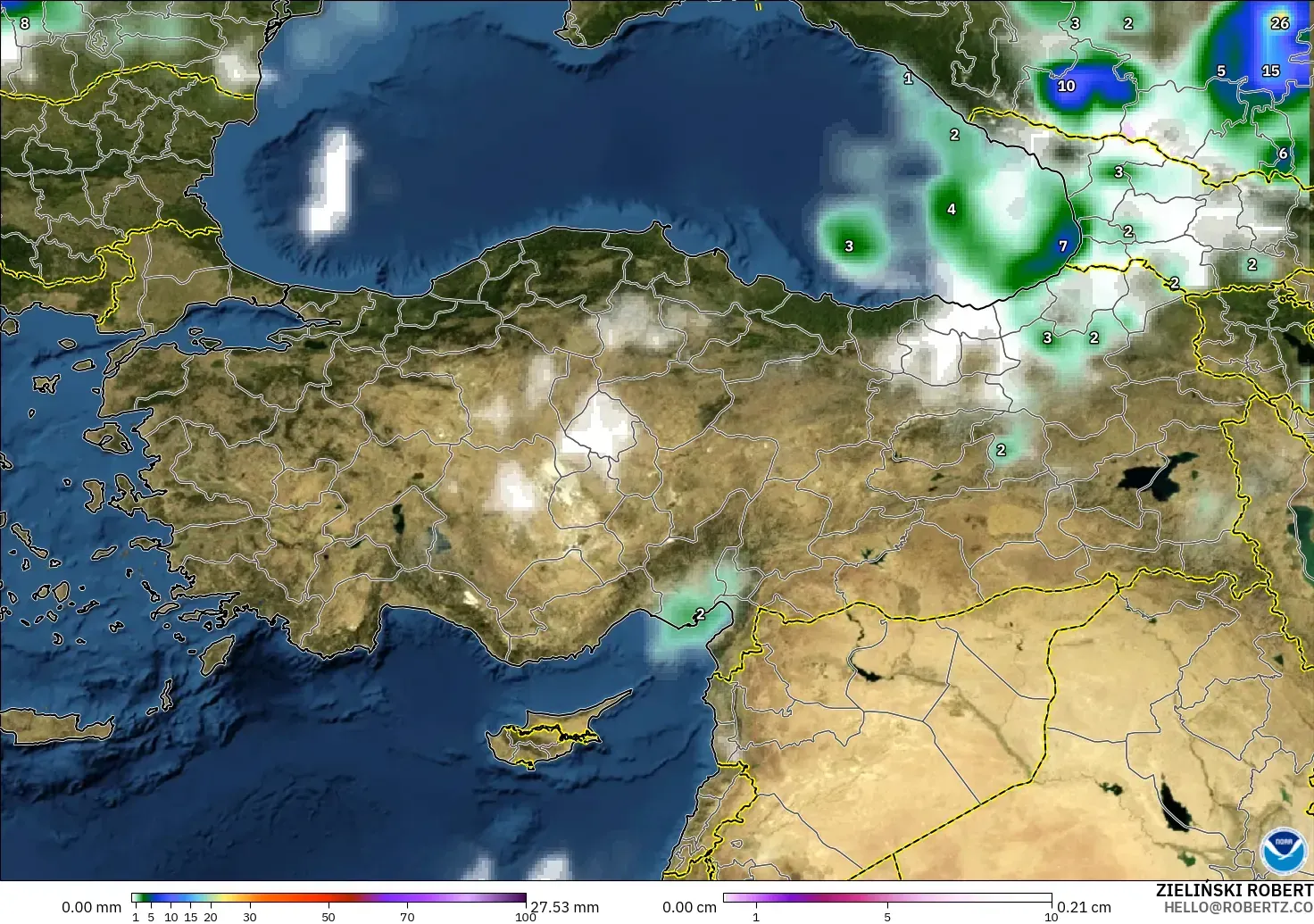GFS modelo - Turquia, Precipitação, nuvens e pressão