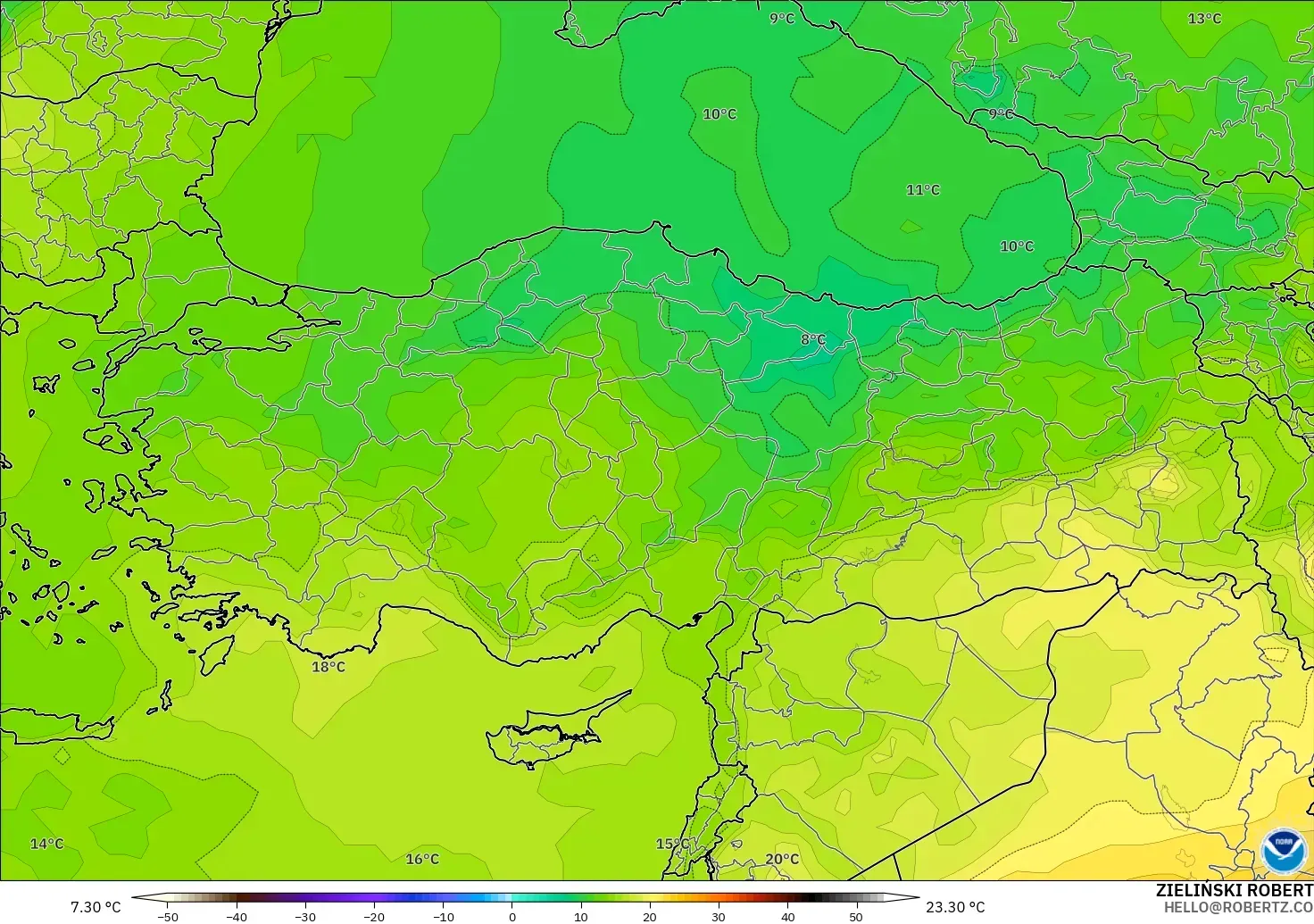 GFS modelo - Turquia, Temperatura a 850 hPa