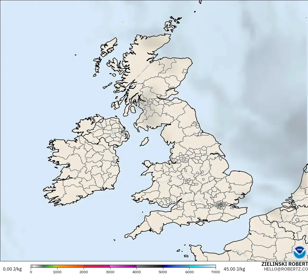 GFS modelo - Reino Unido, CAPE