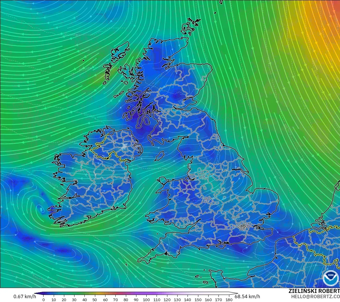 GFS modelo - Reino Unido, Vento a 10 m