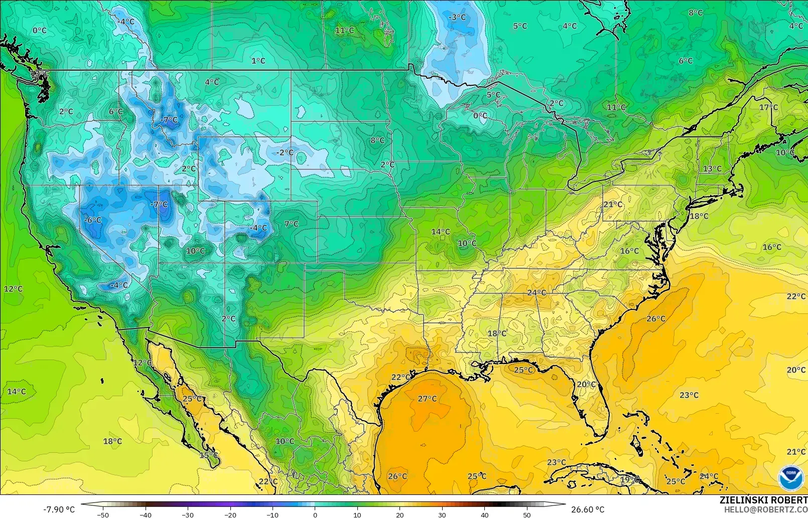GFS modelo - Estados Unidos, Ponto de orvalho a 2 m