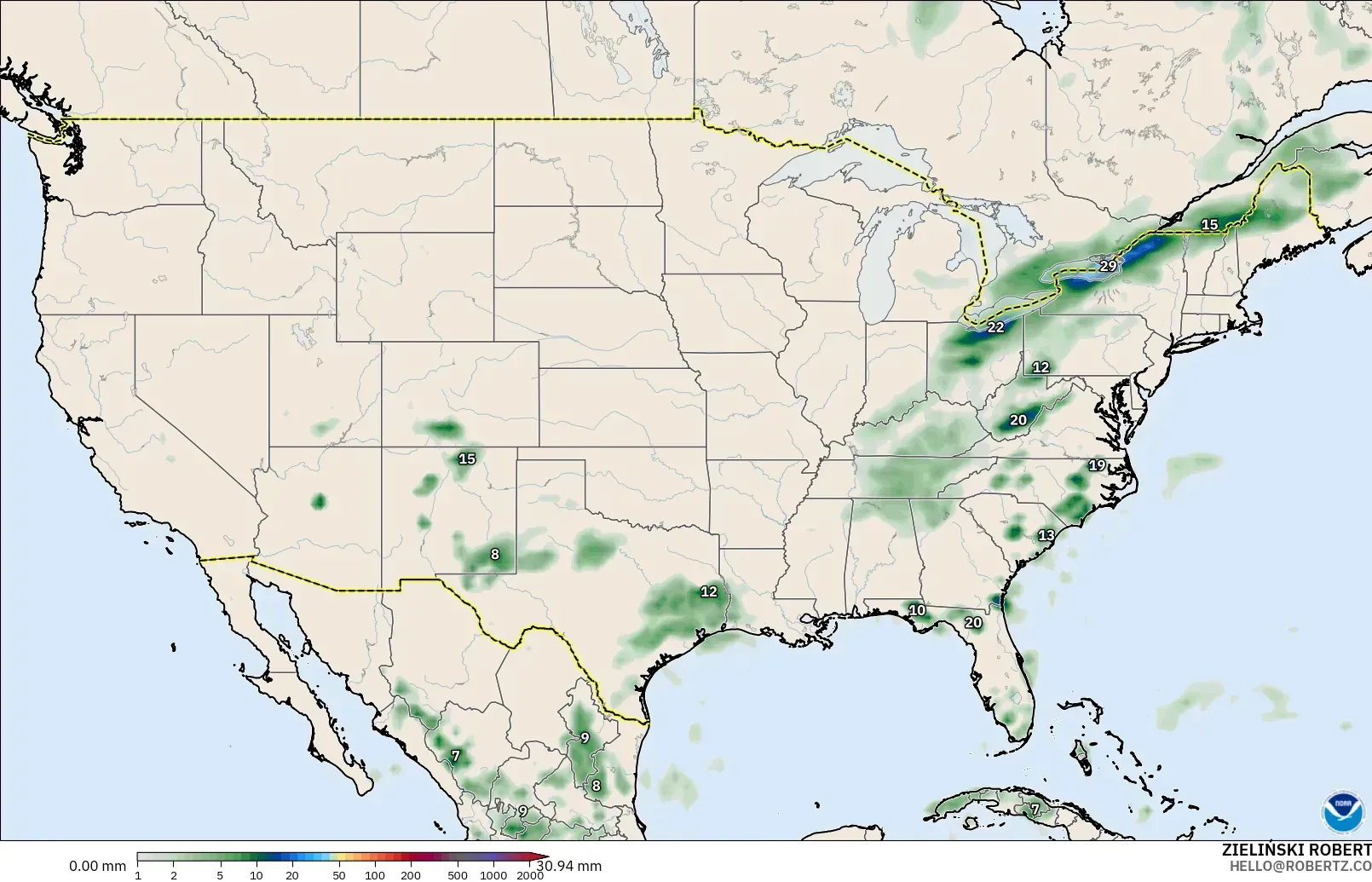 GFS modelo - Estados Unidos, Acúmulo de precipitação