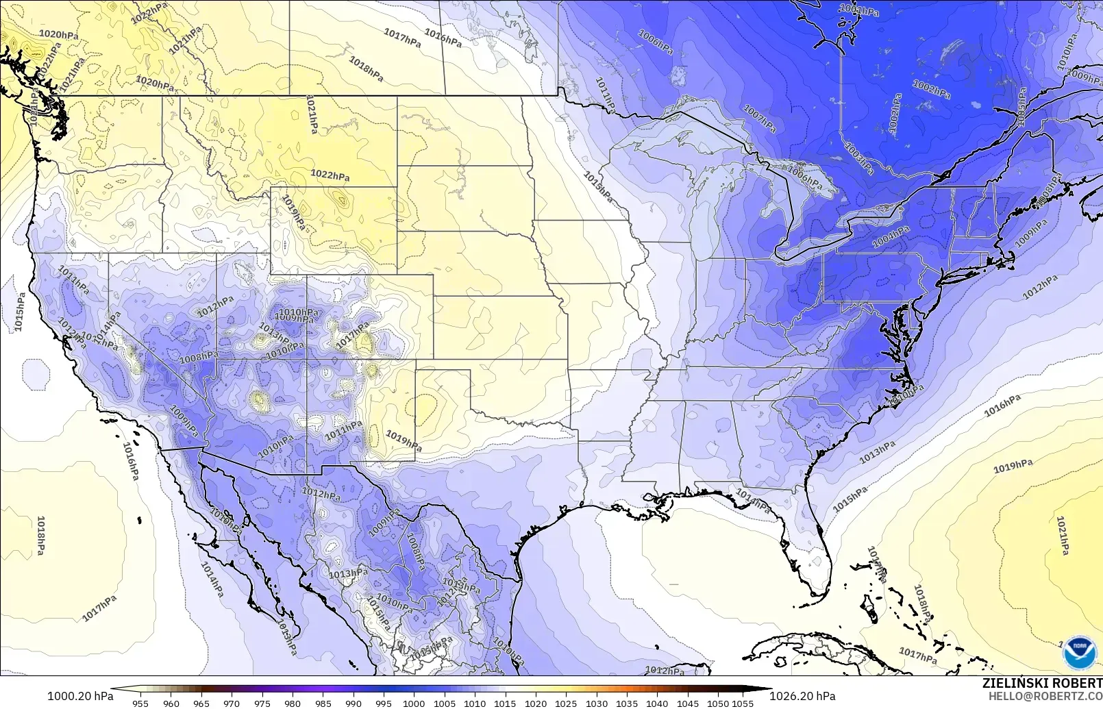 GFS modelo - Estados Unidos, Pressão