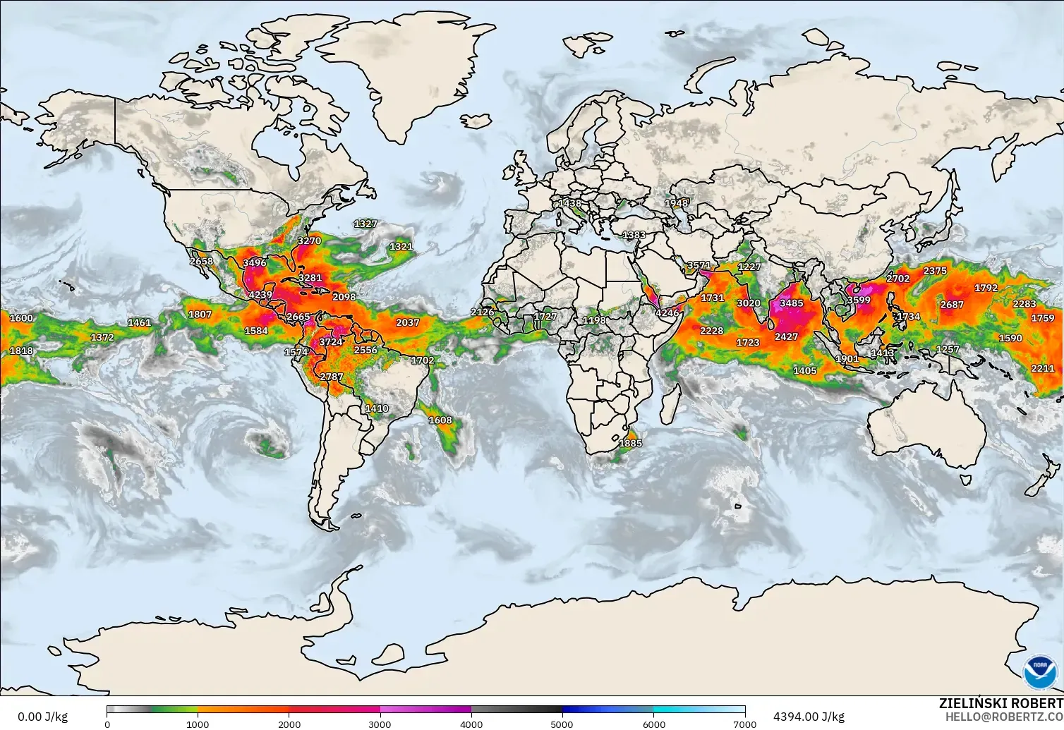 GFS modelo - Mundo, CAPE