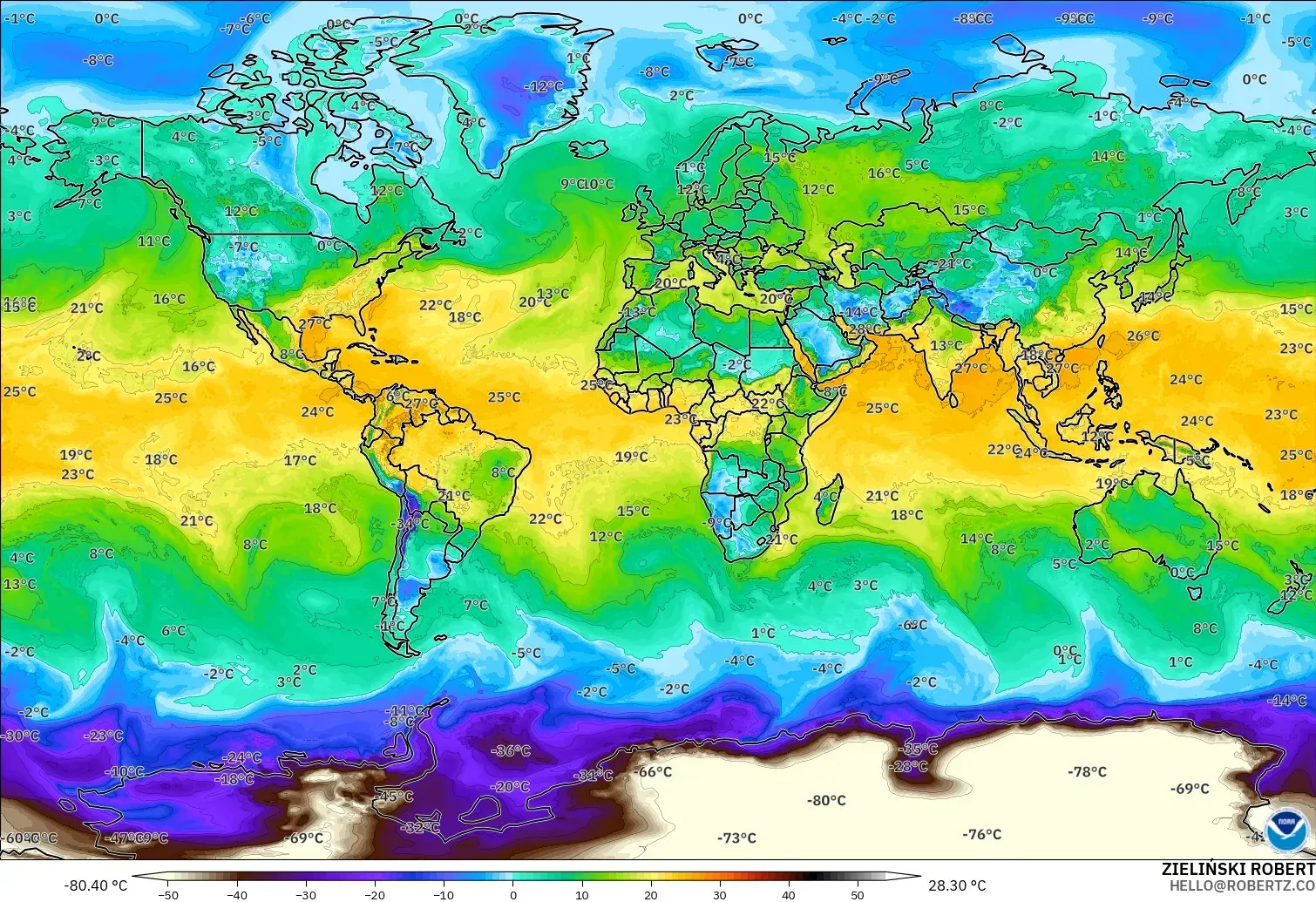 GFS modelo - Mundo, Ponto de orvalho a 2 m