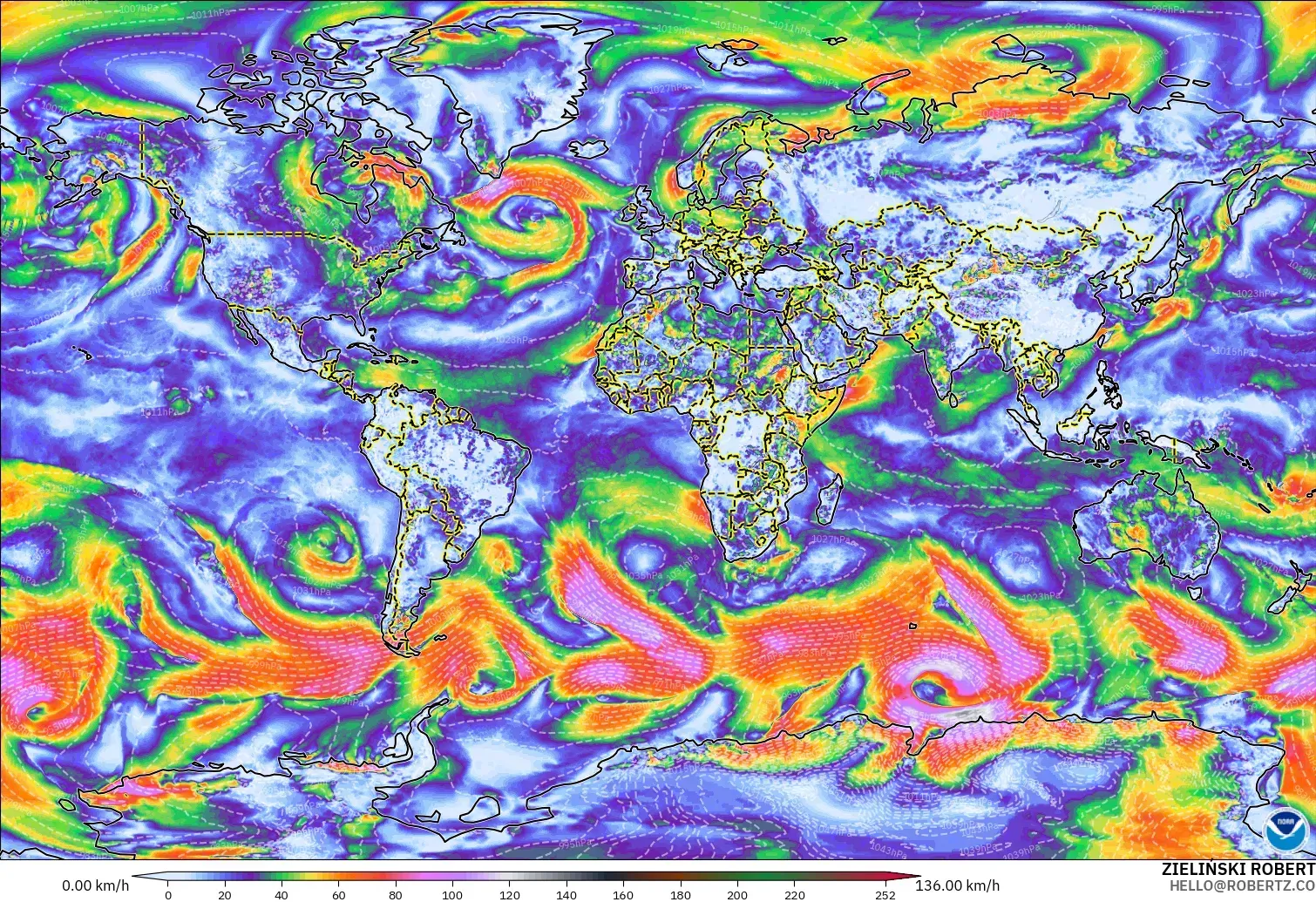 GFS modelo - Mundo, Rajadas de vento