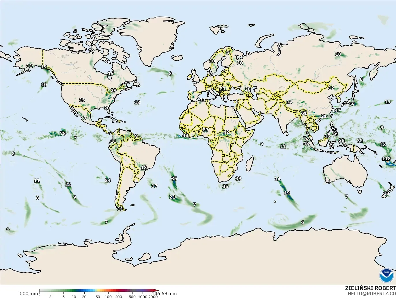 GFS modelo - Mundo, Acúmulo de precipitação