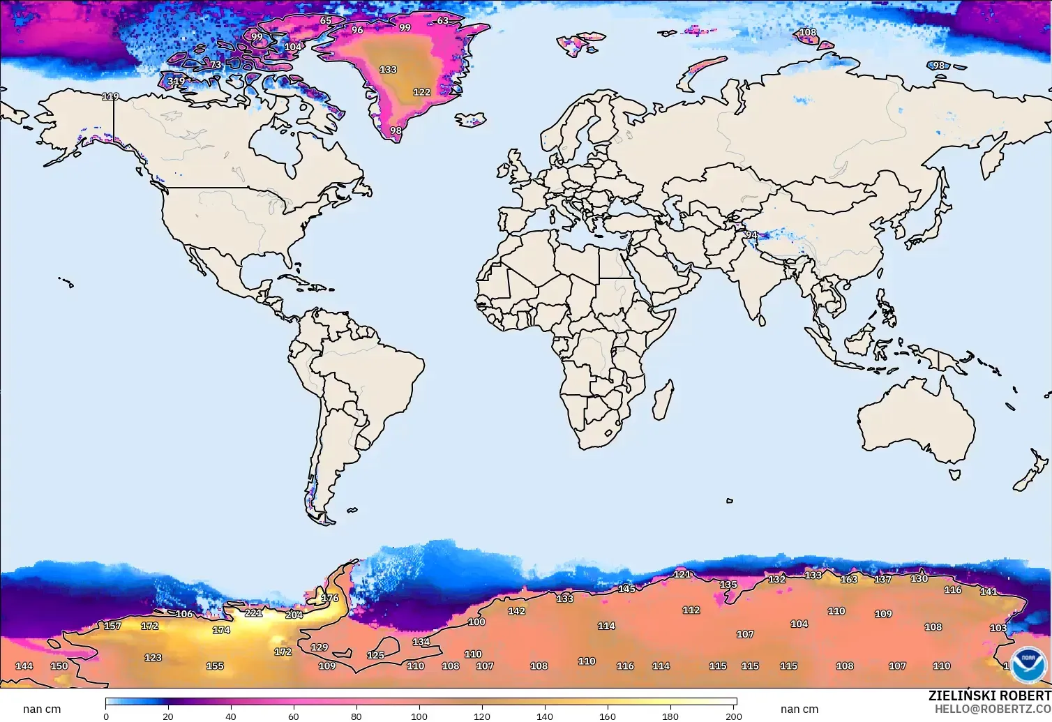 GFS modelo - Mundo, Profundidade da neve