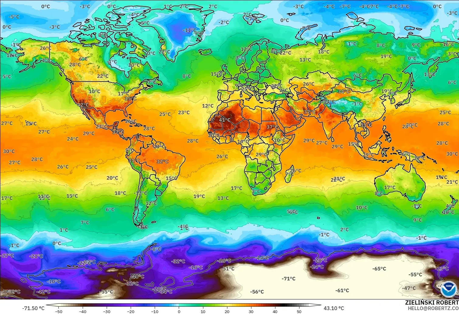 GFS modelo - Mundo, Temperatura a 2 m