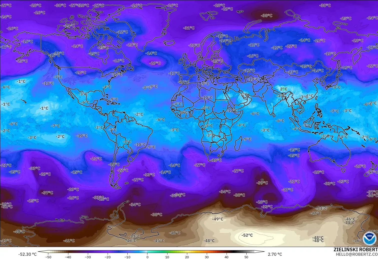GFS modelo - Mundo, Temperatura a 500 hPa