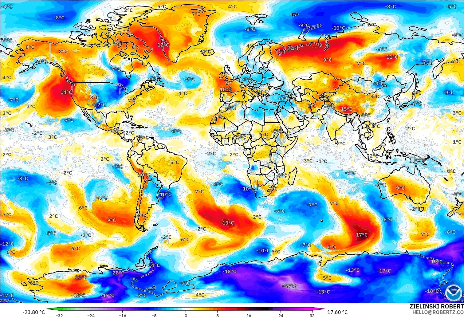 GFS modelo - Mundo, Anomalia de temperatura a 850 hPa