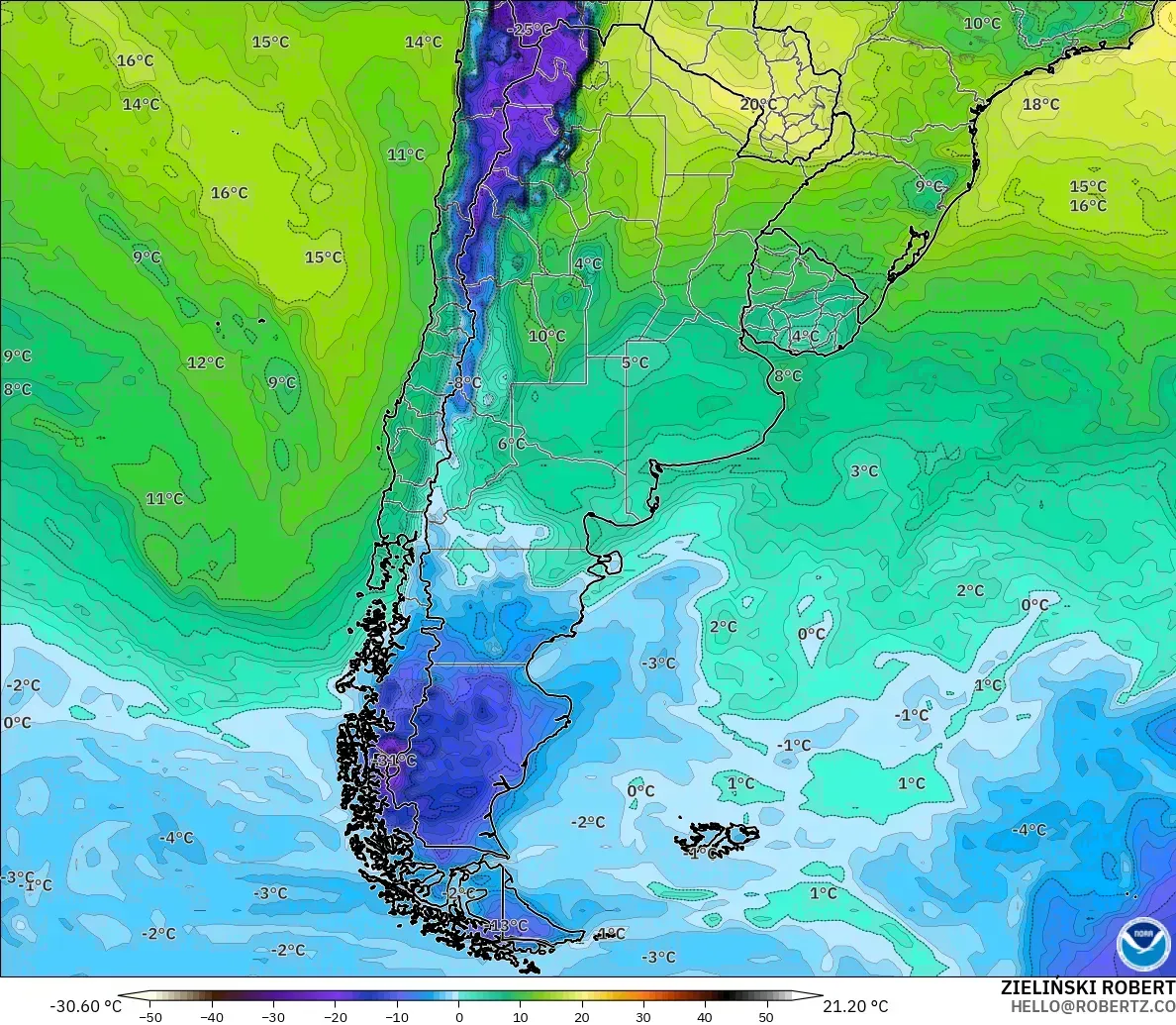 GFS modelo - Argentina, Ponto de orvalho a 2 m