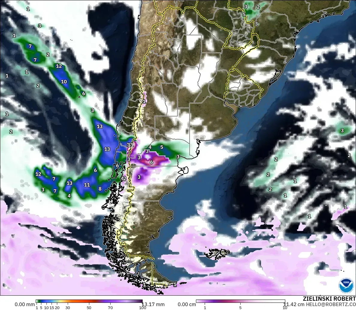 GFS modelo - Argentina, Precipitação, nuvens e pressão
