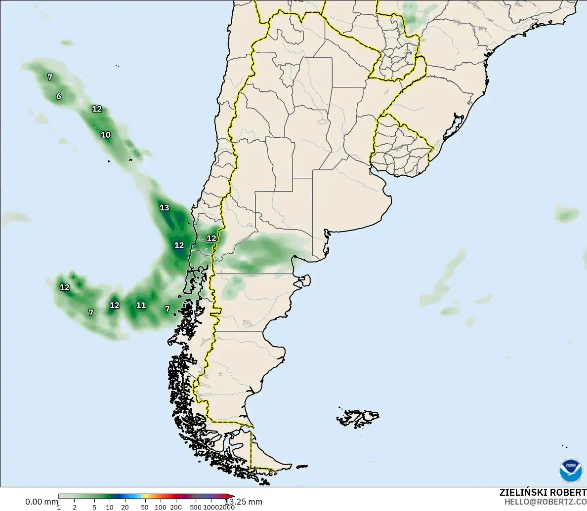 GFS modelo - Argentina, Acúmulo de precipitação