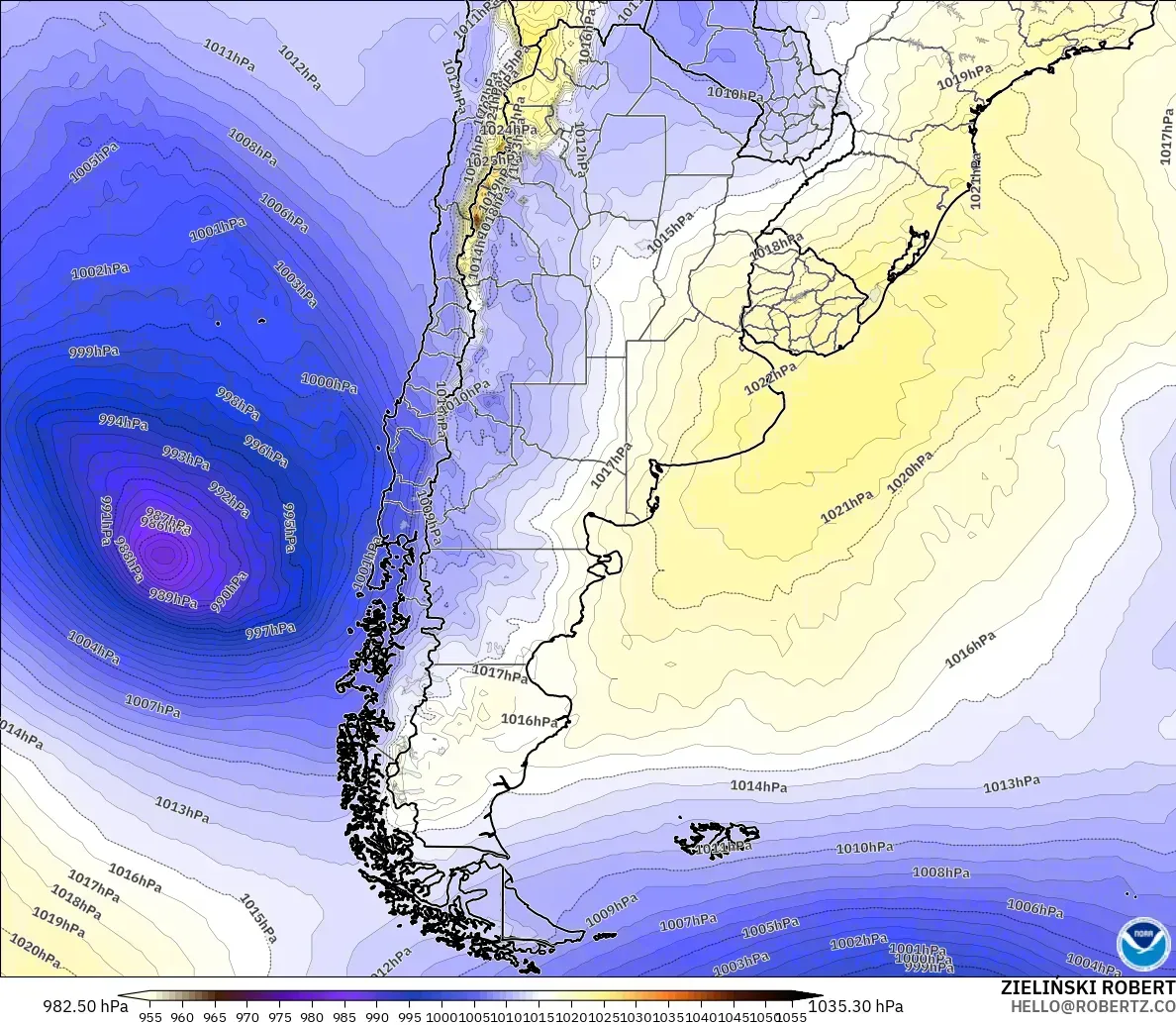 GFS modelo - Argentina, Pressão