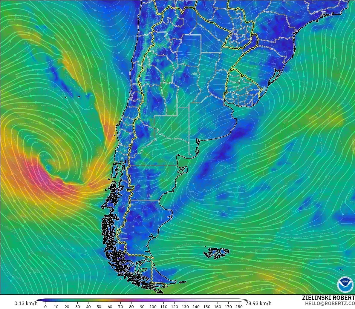 GFS modelo - Argentina, Vento a 10 m