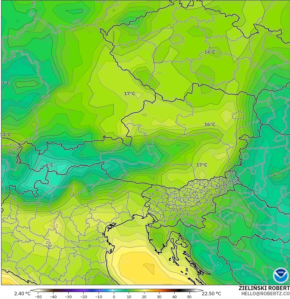 GFS modelo - Áustria, Ponto de orvalho a 2 m