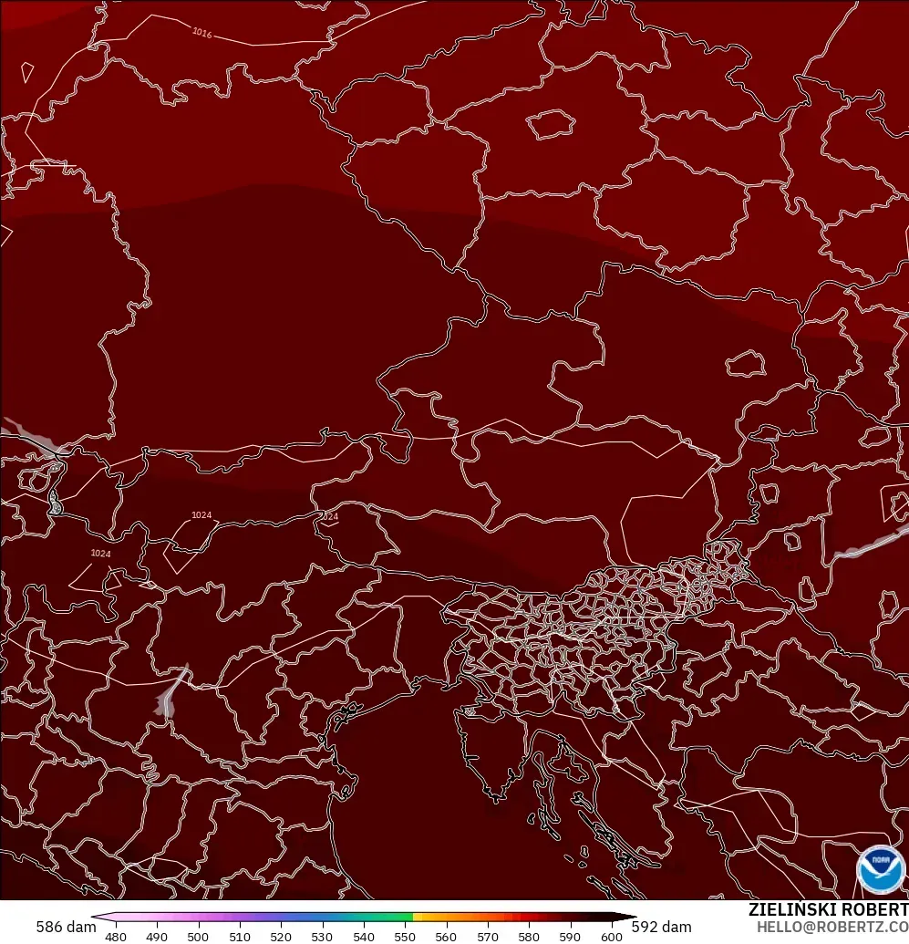 GFS modelo - Áustria, Altura geopotencial a 500 hPa