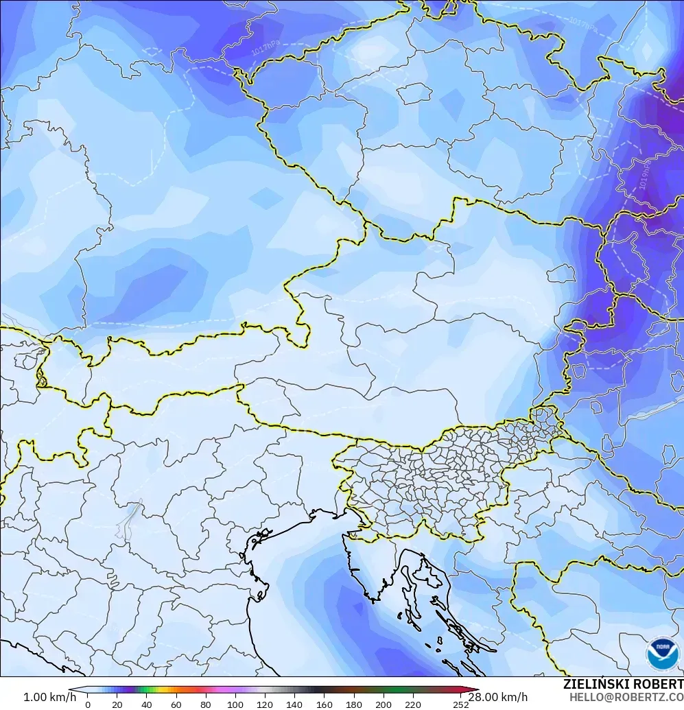 GFS modelo - Áustria, Rajadas de vento