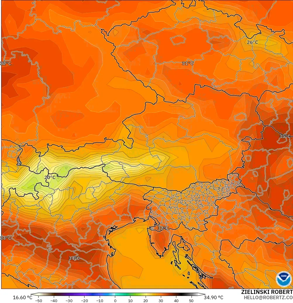 GFS modelo - Áustria, Temperatura a 2 m