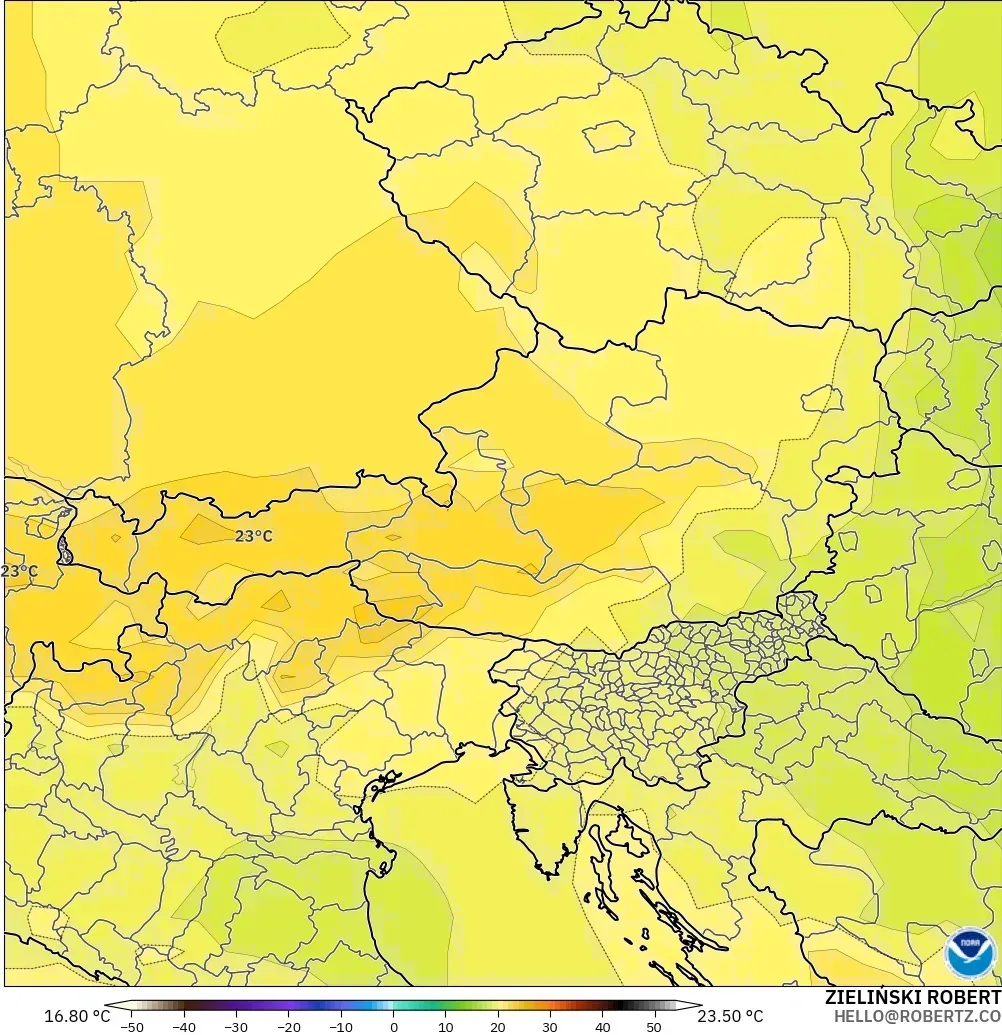 GFS modelo - Áustria, Temperatura a 850 hPa