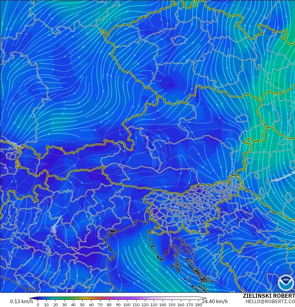 GFS modelo - Áustria, Vento a 10 m