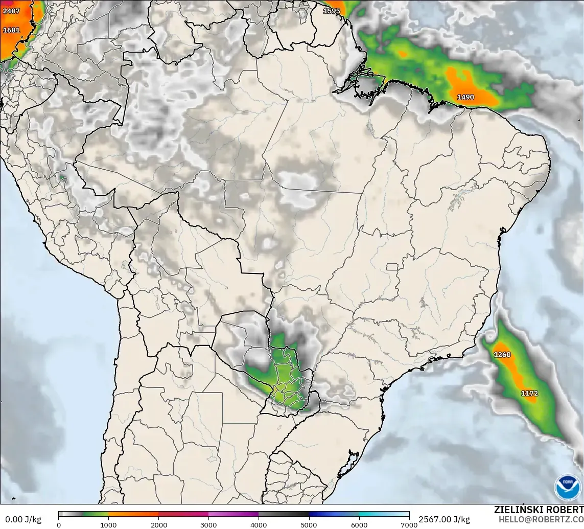 GFS modelo - Brasil, CAPE