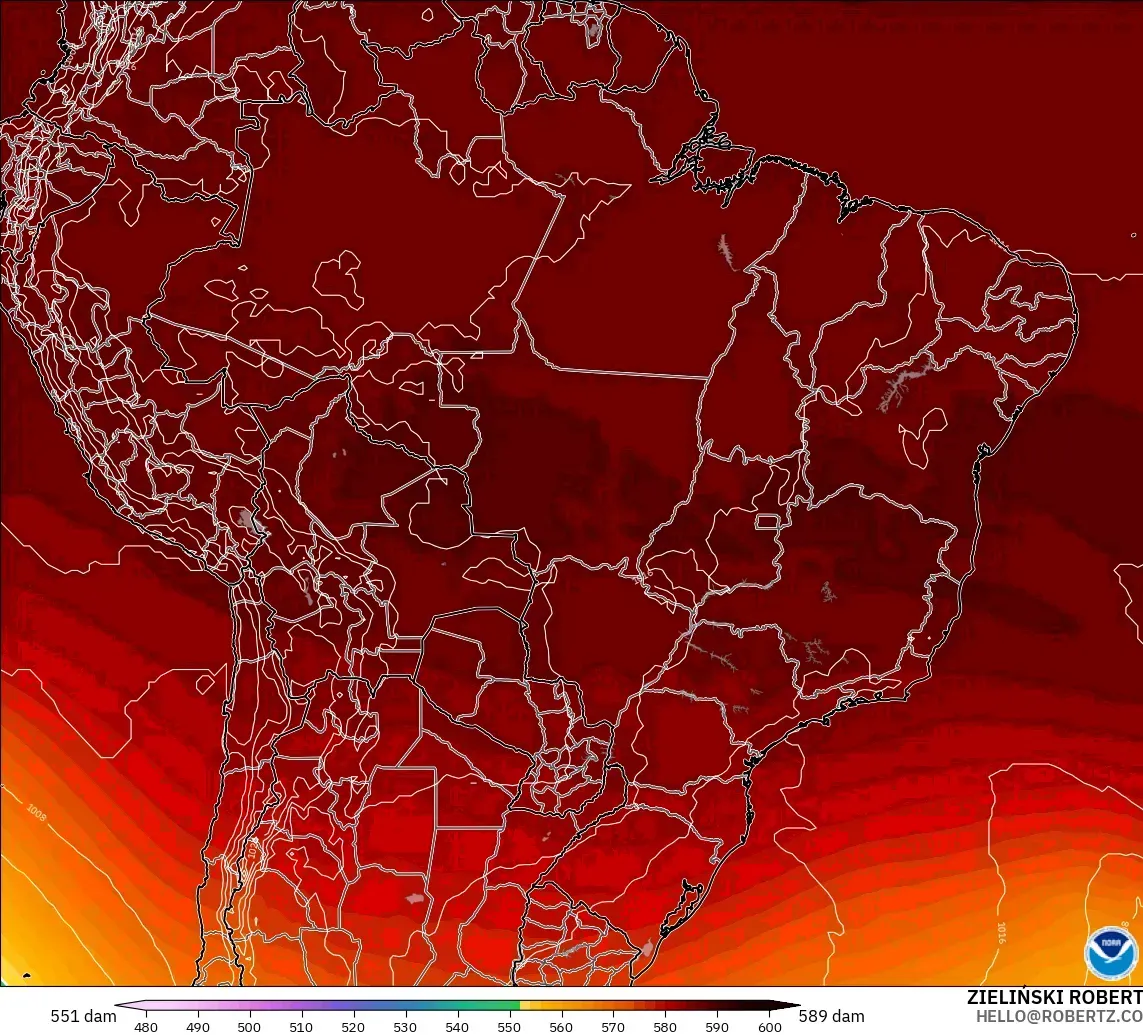 GFS modelo - Brasil, Altura geopotencial a 500 hPa