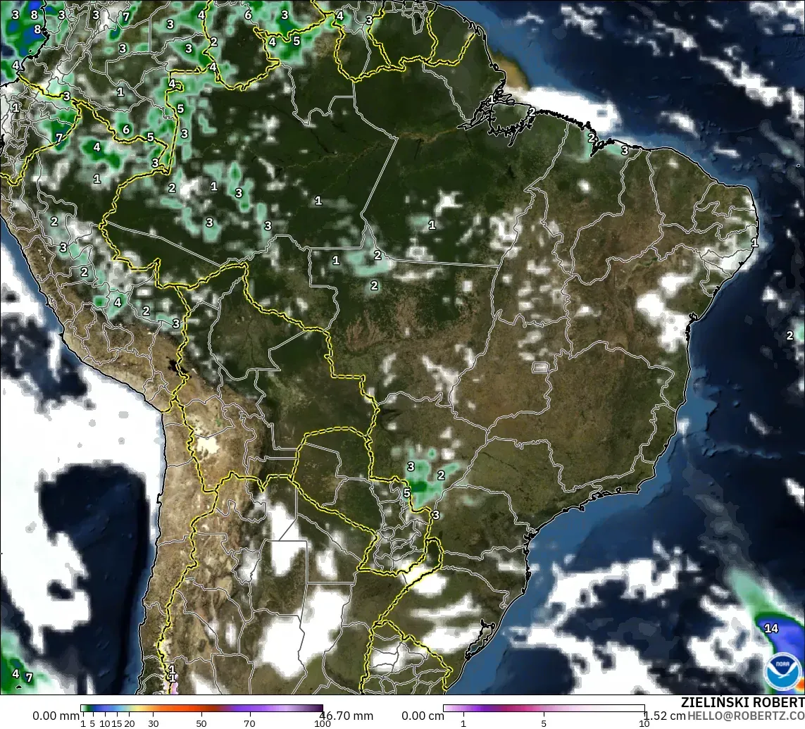 GFS modelo - Brasil, Precipitação, nuvens e pressão