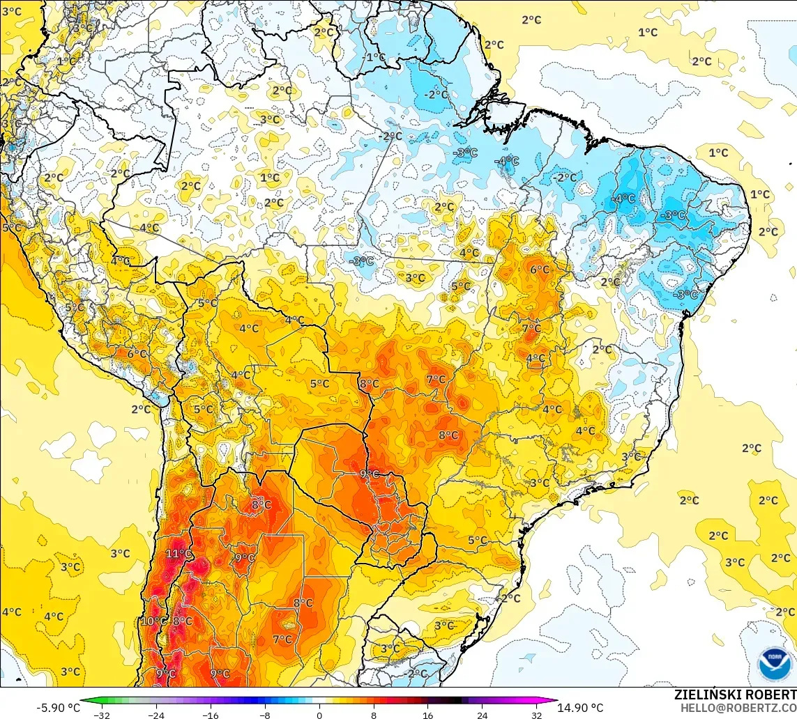 GFS modelo - Brasil, Anomalia de temperatura a 2 m