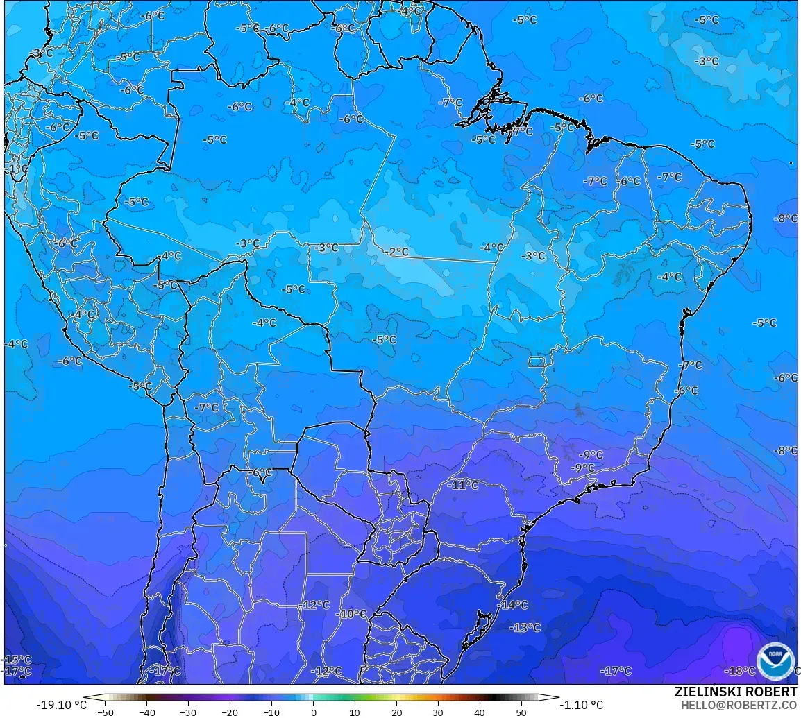 GFS modelo - Brasil, Temperatura a 500 hPa
