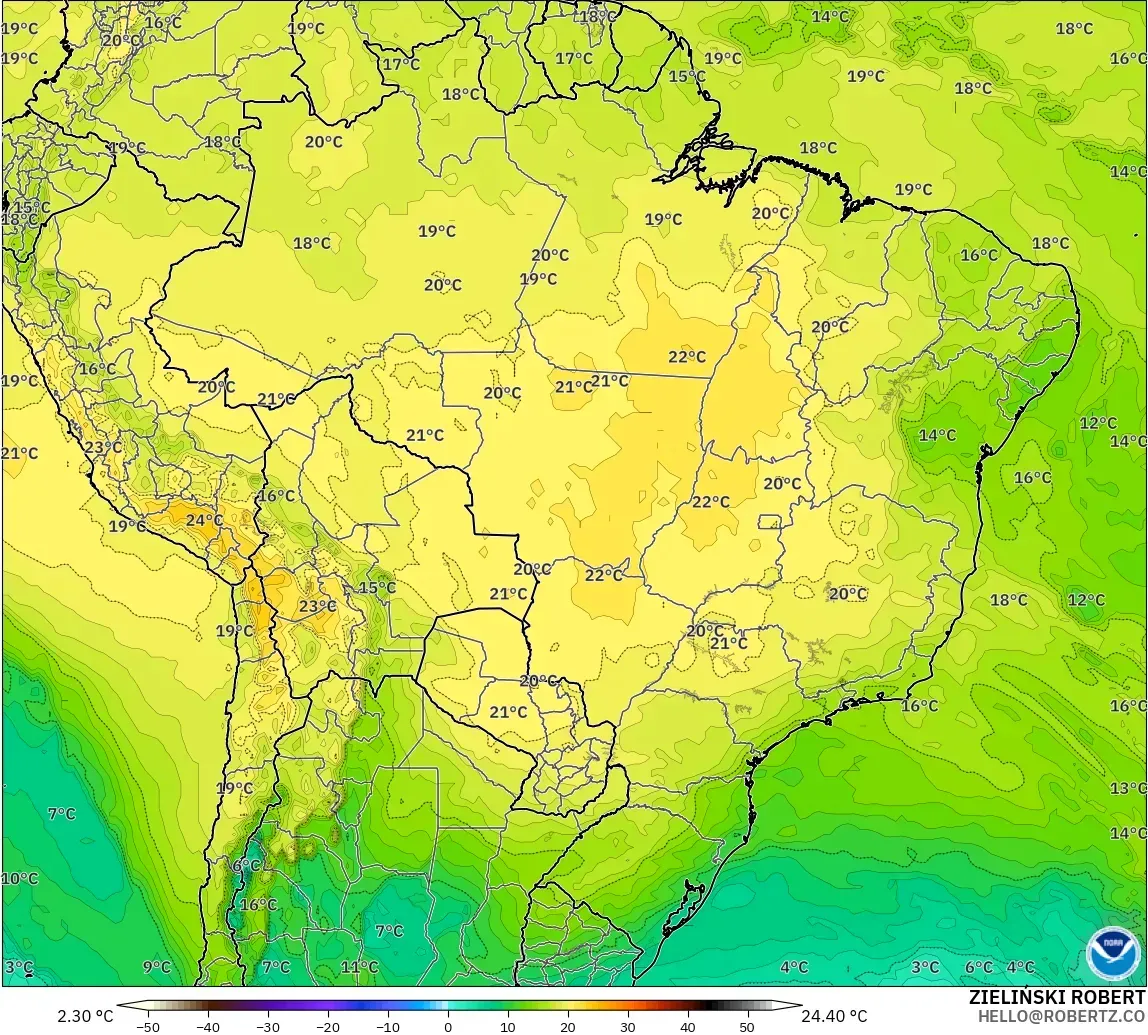 GFS modelo - Brasil, Temperatura a 850 hPa