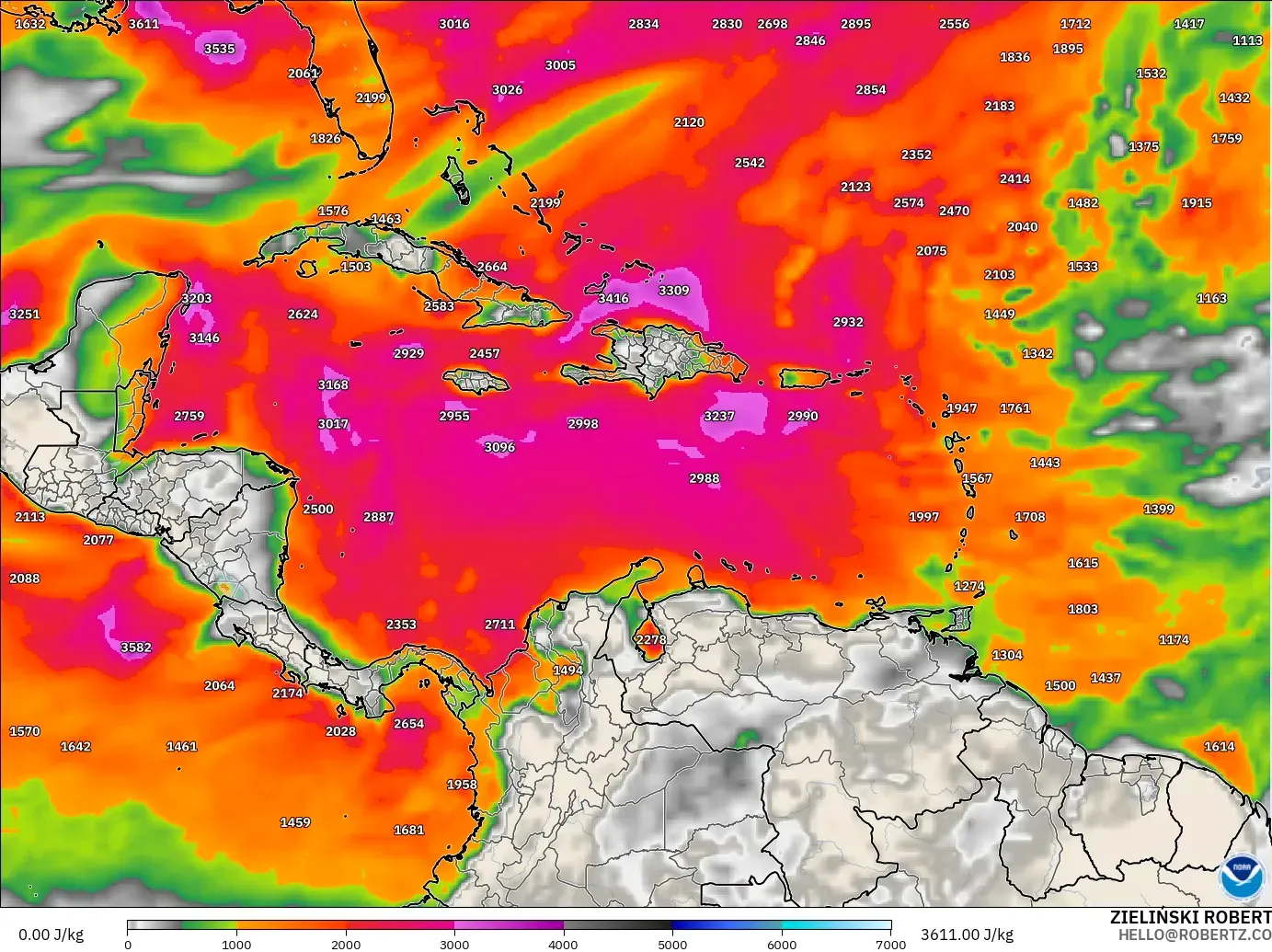 GFS modelo - Caribe, CAPE