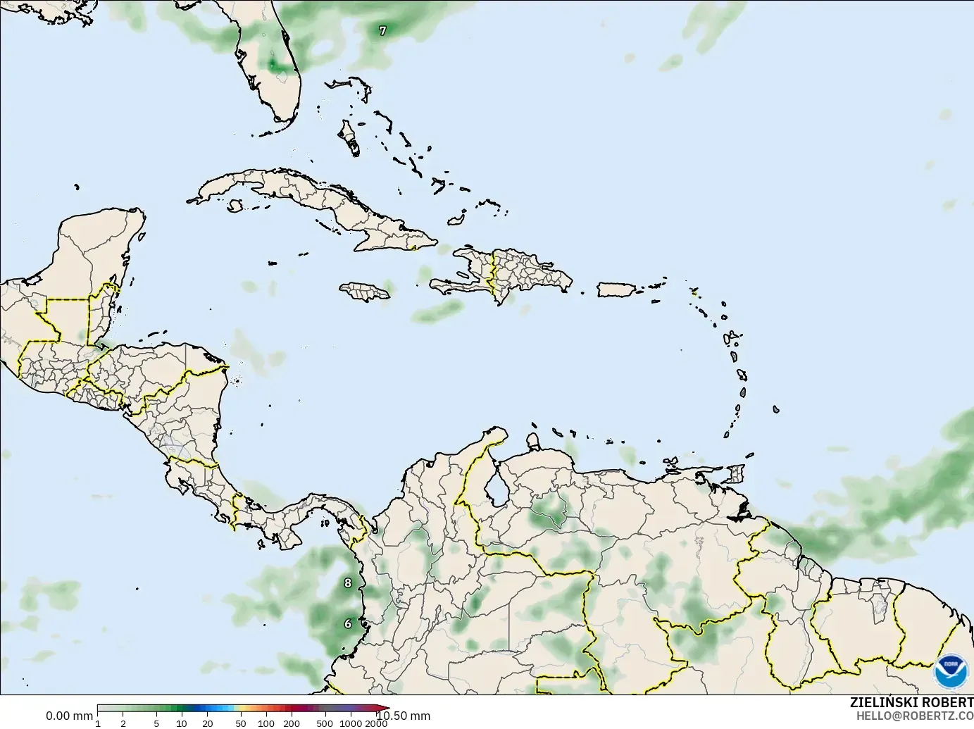 GFS modelo - Caribe, Acúmulo de precipitação