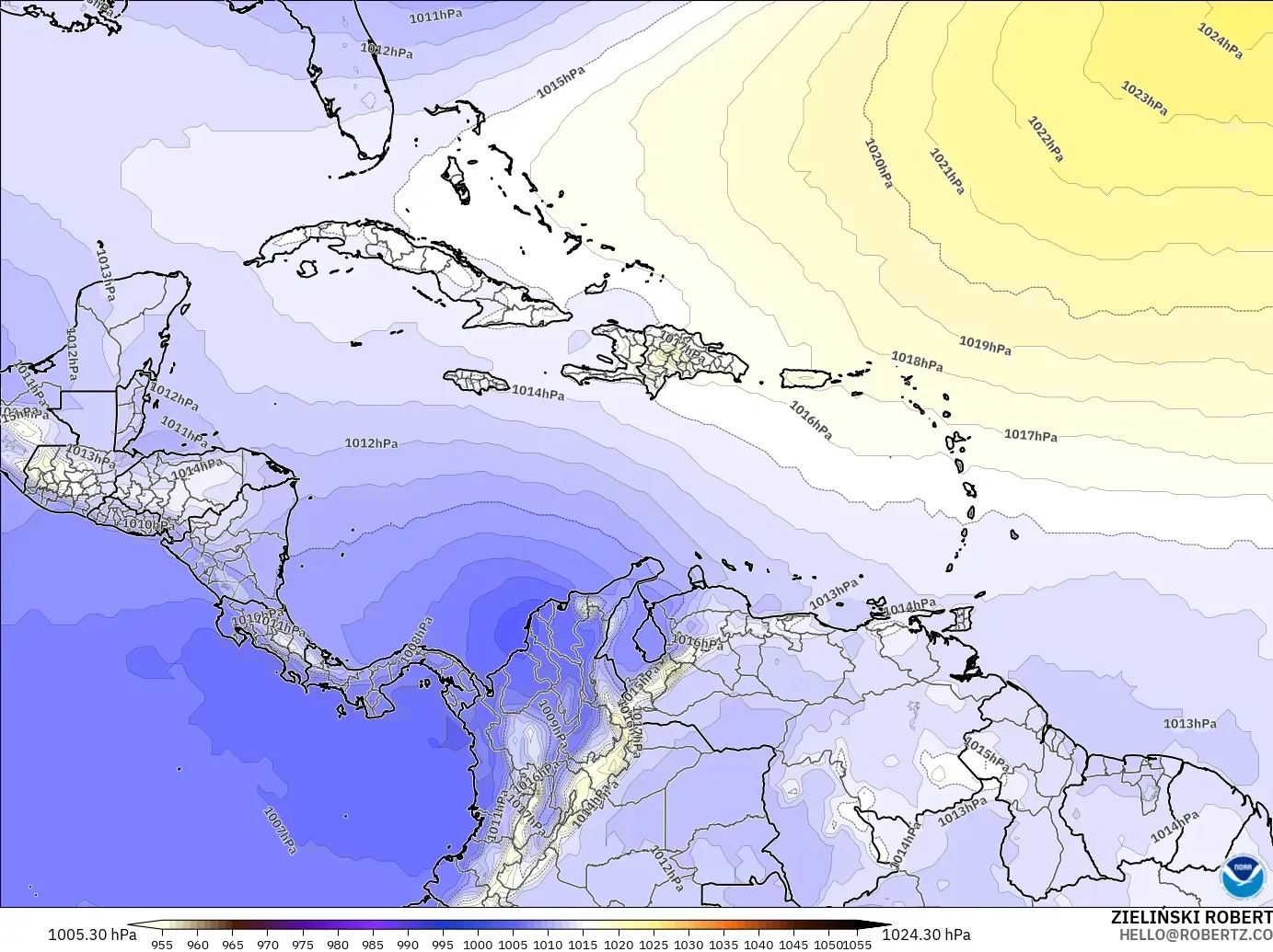 GFS modelo - Caribe, Pressão