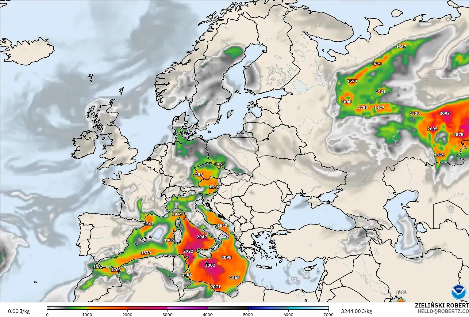 GFS modelo - Europa, CAPE