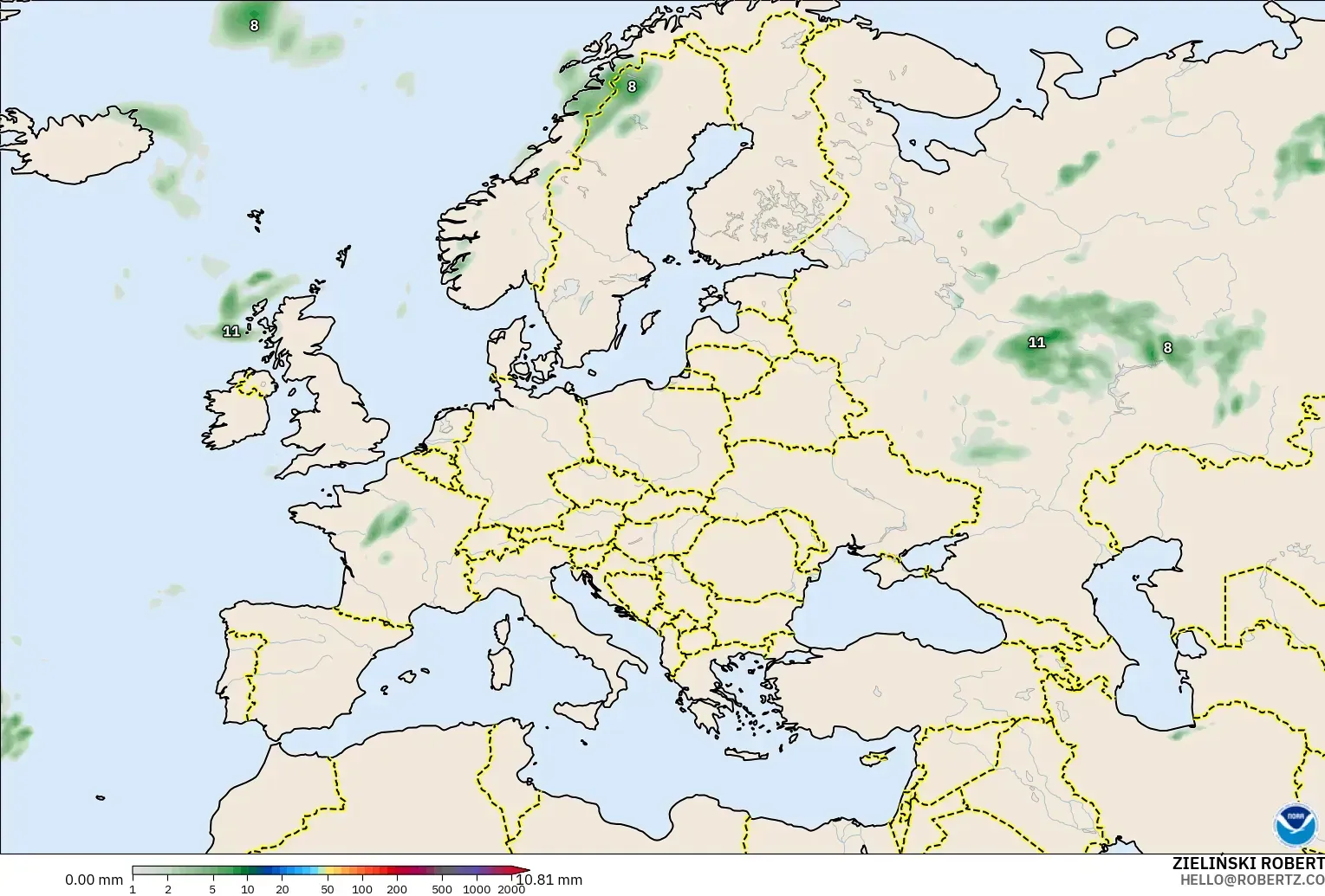 GFS modelo - Europa, Acúmulo de precipitação