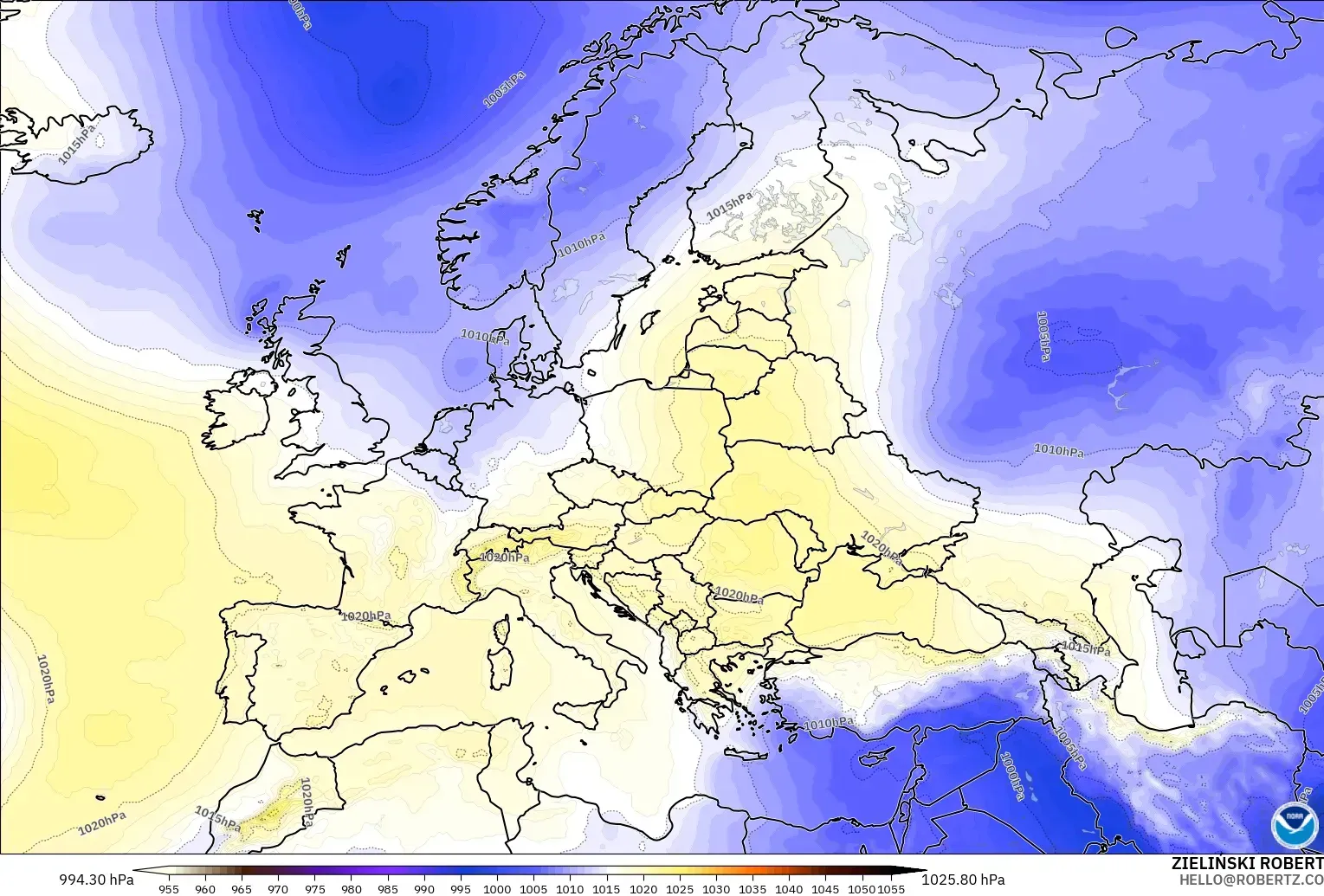 GFS modelo - Europa, Pressão