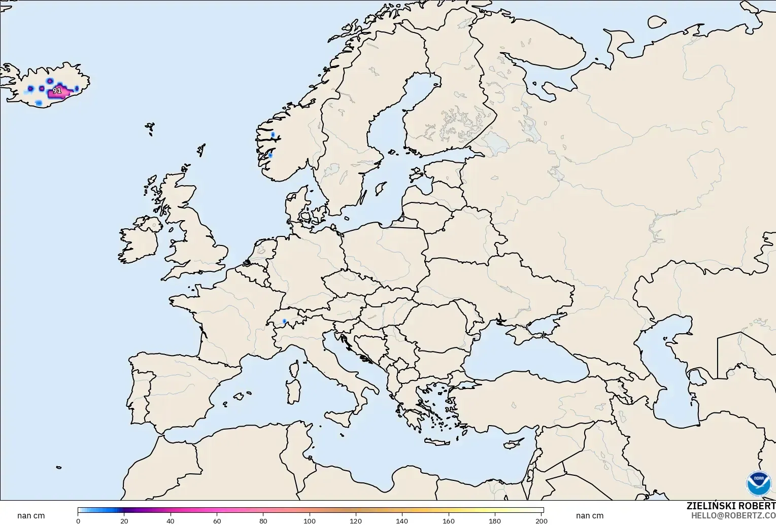 GFS modelo - Europa, Profundidade da neve