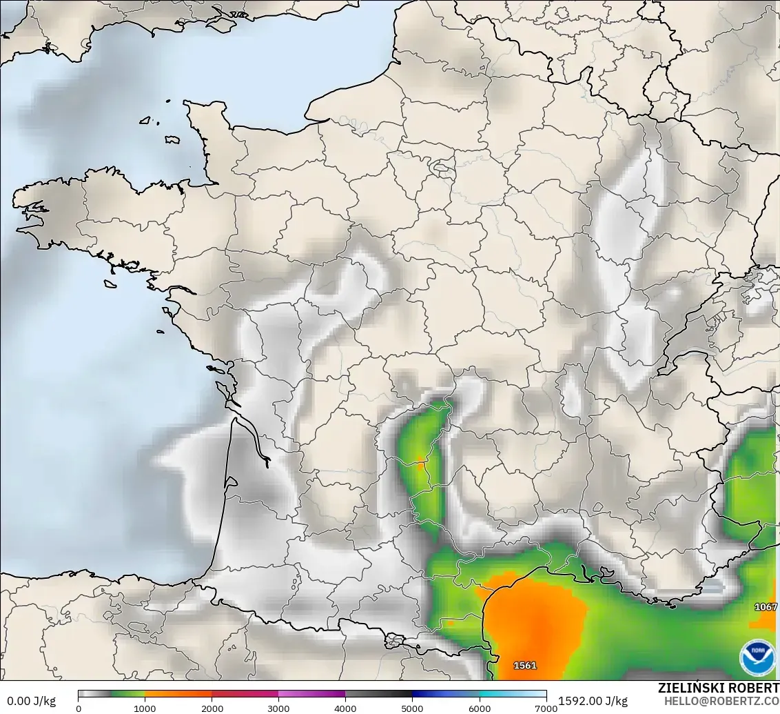 GFS modelo - França, CAPE