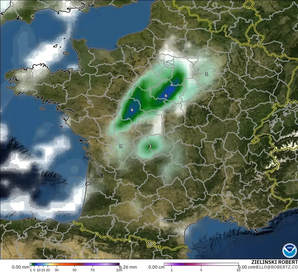GFS modelo - França, Precipitação, nuvens e pressão