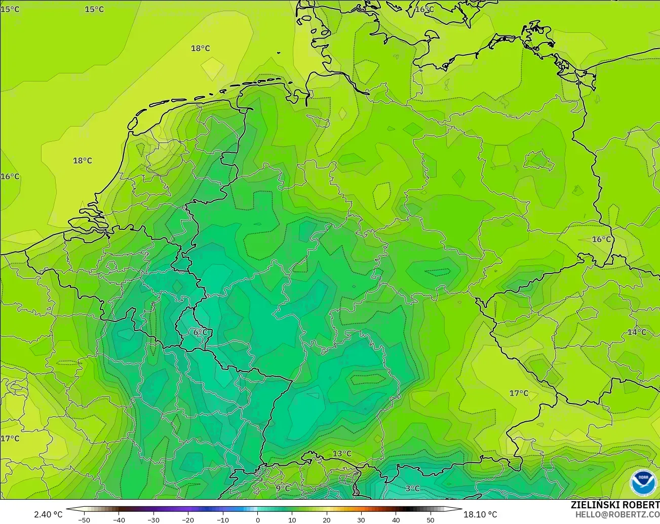 GFS modelo - Alemanha, Ponto de orvalho a 2 m