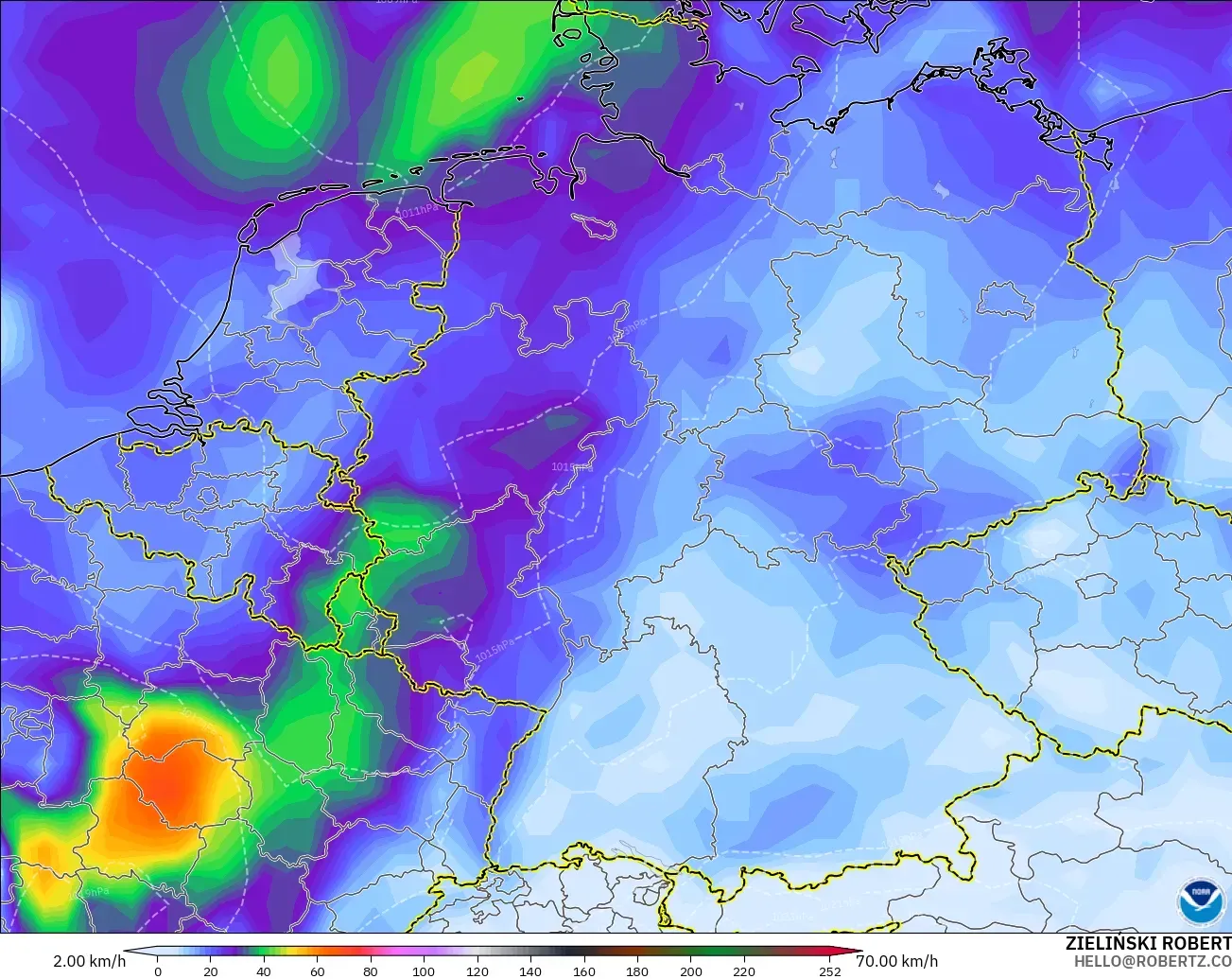 GFS modelo - Alemanha, Rajadas de vento
