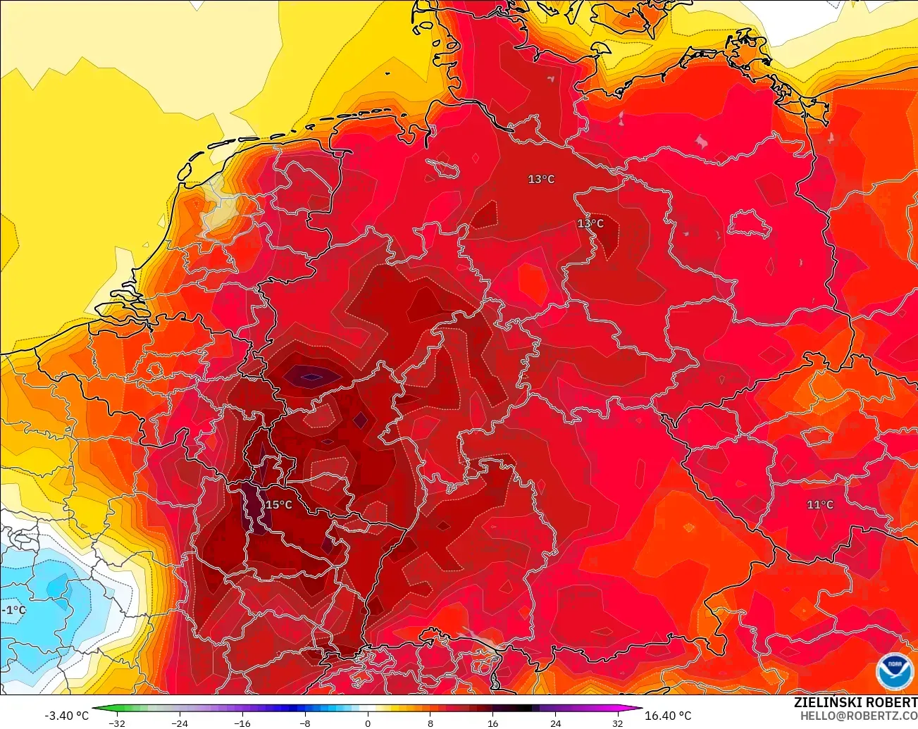 GFS modelo - Alemanha, Anomalia de temperatura a 2 m