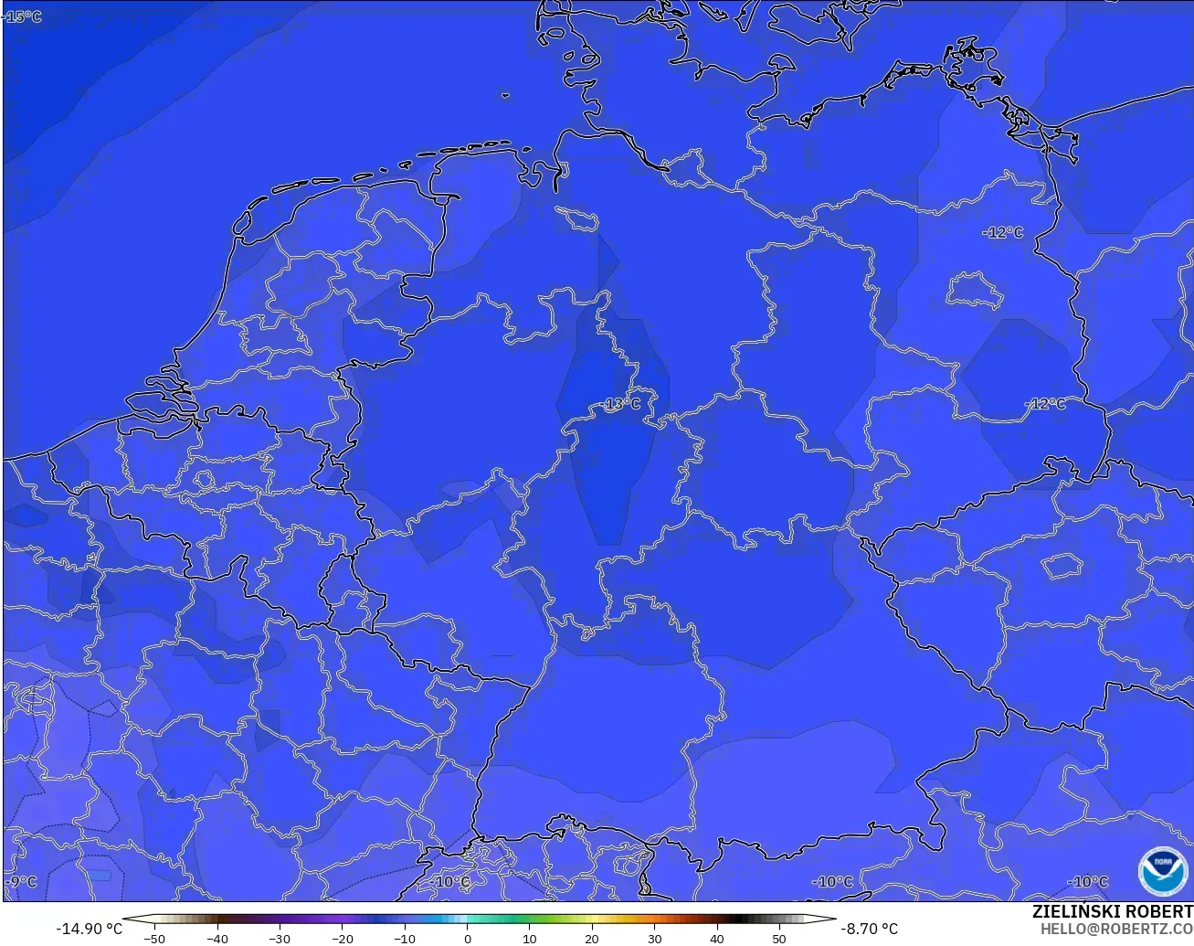GFS modelo - Alemanha, Temperatura a 500 hPa
