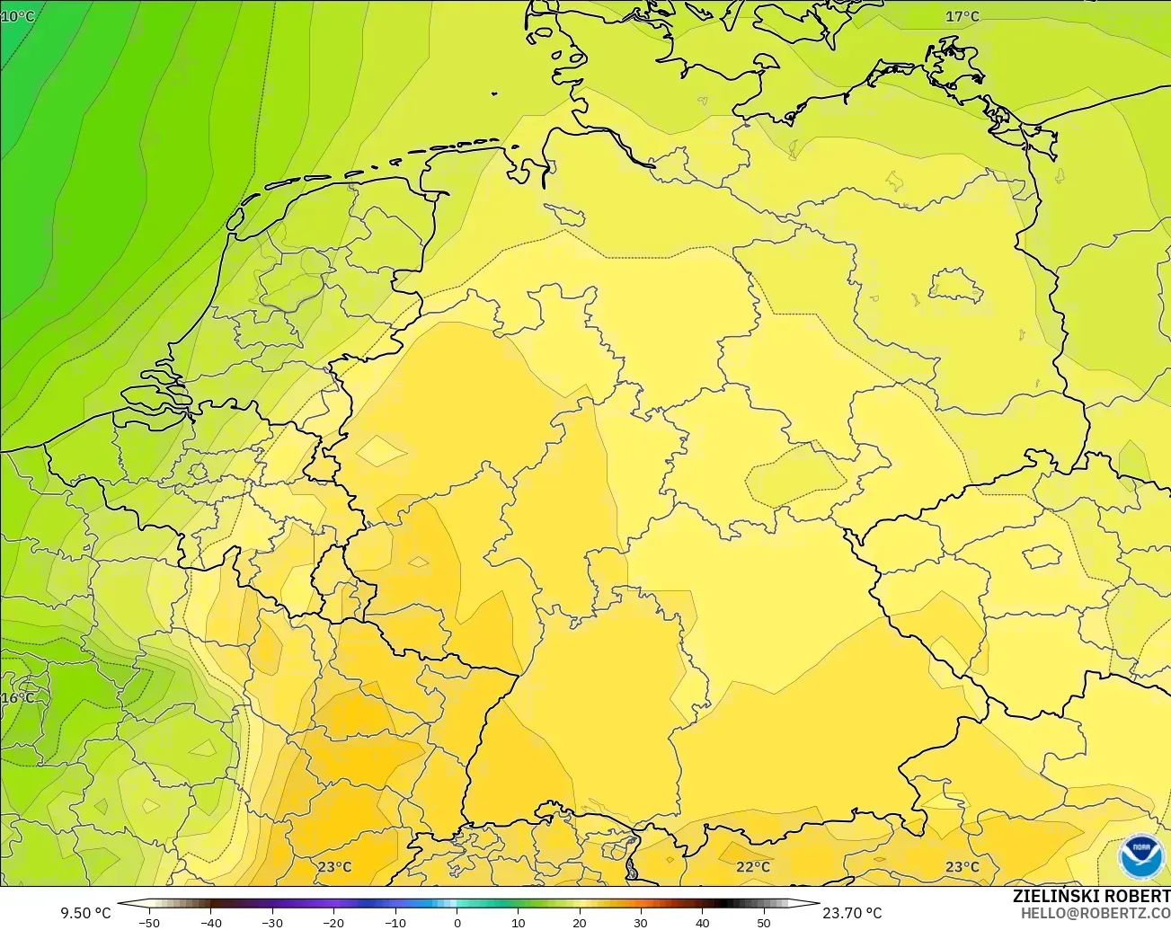 GFS modelo - Alemanha, Temperatura a 850 hPa