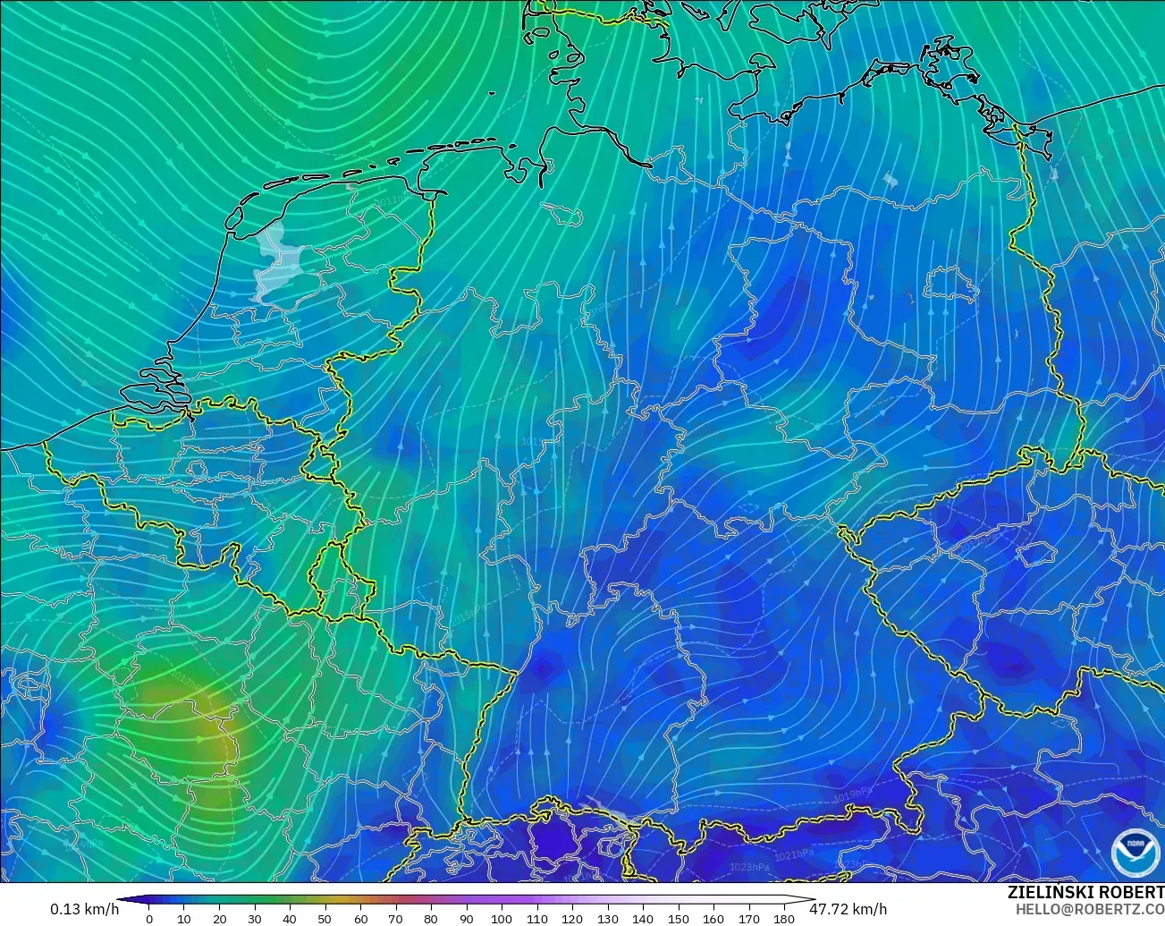 GFS modelo - Alemanha, Vento a 10 m