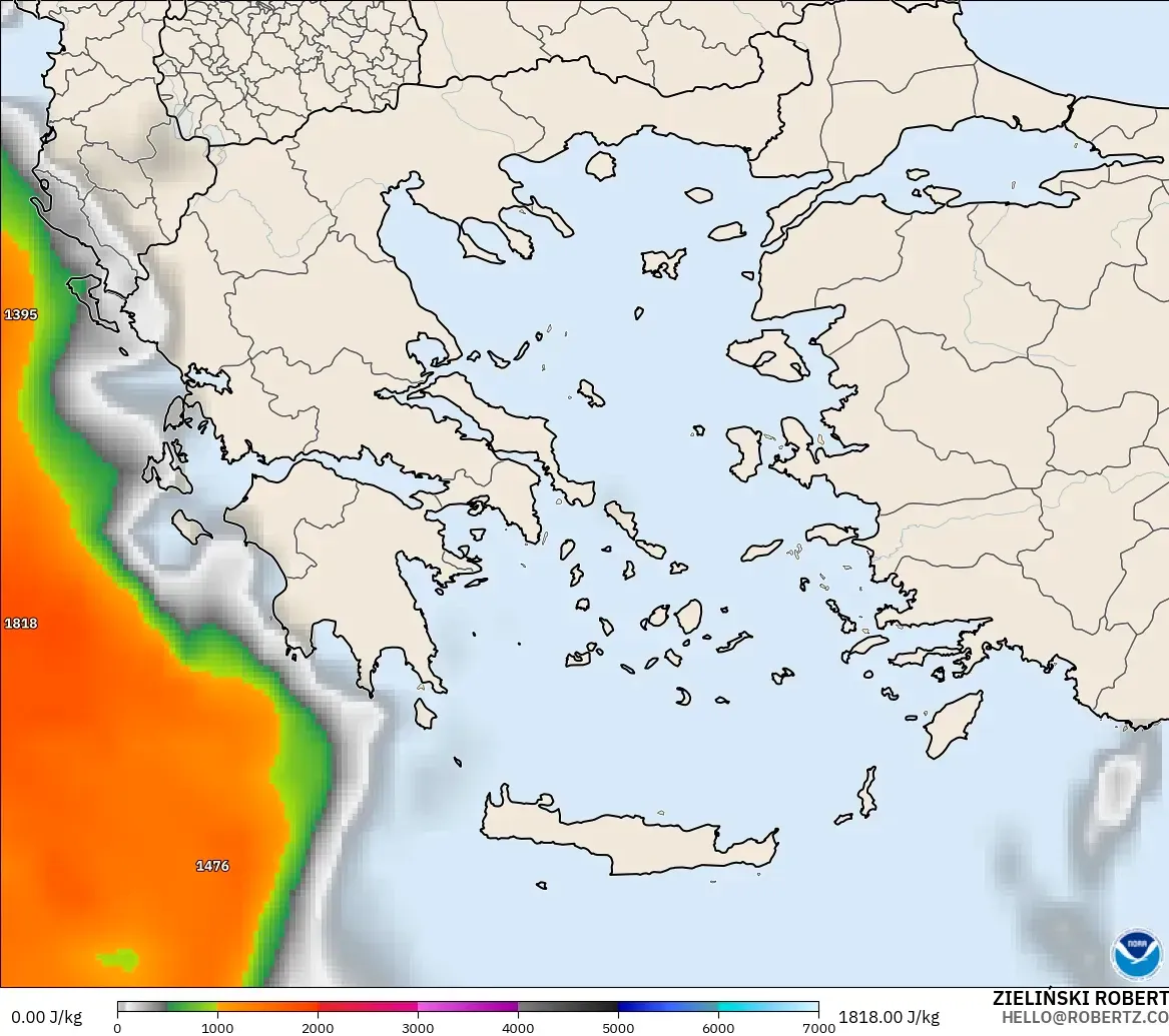 GFS modelo - Grécia, CAPE