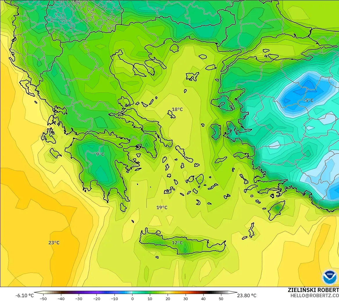 GFS modelo - Grécia, Ponto de orvalho a 2 m