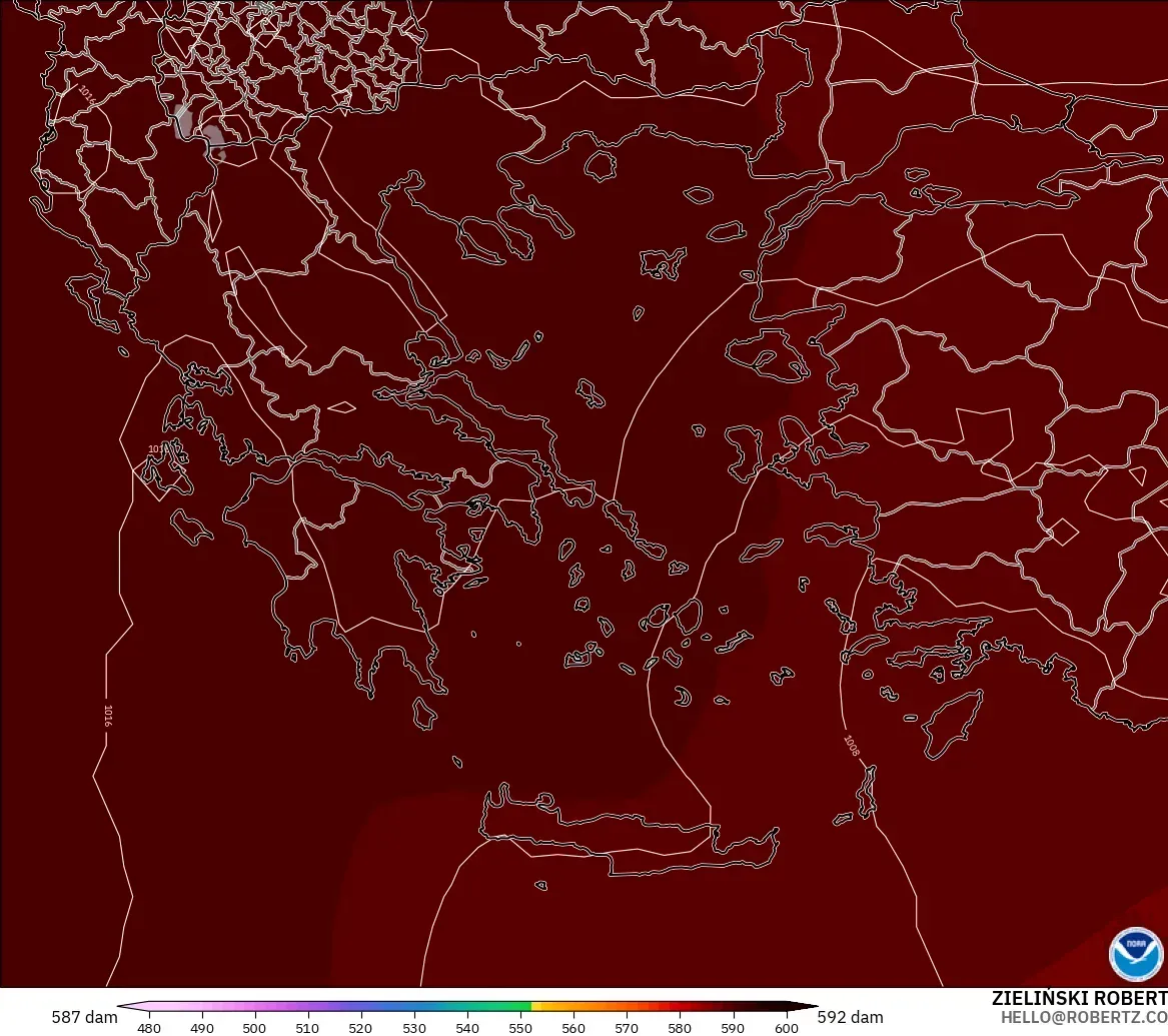 GFS modelo - Grécia, Altura geopotencial a 500 hPa